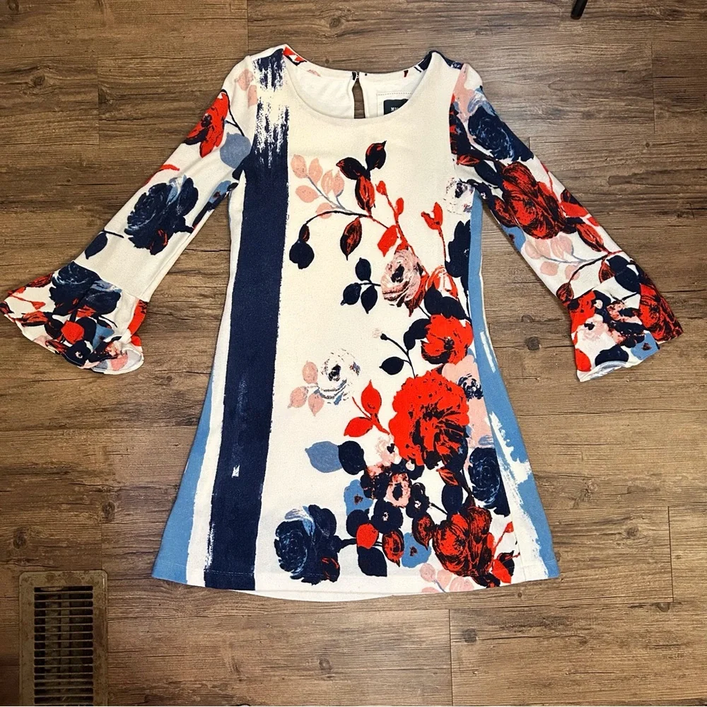 Maeve Anthousai Floral Knit Bell Sleeve Sweater Mini Dress - Picture 9 of 15
